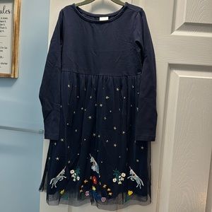 Hanna Anderson girls 6-7 navy unicorn dress